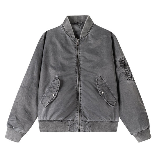 Men's  vintage-washed relaxed bomber jacket with slanted snap-flap pockets and reinforced rib hem EB