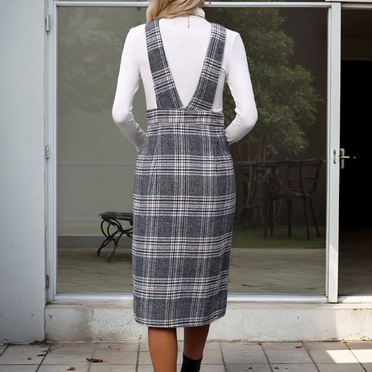 Damen Karierter Jumpsuit mit dezenter Knopfleiste und breiten Trägern EB