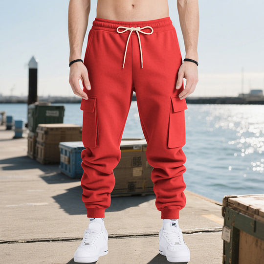Herren Cargo-Jogginghose aus Sweat mit elastischem Bund, Kordelzug, aufgesetzten Klappentaschen & gerippten Bündchen EB