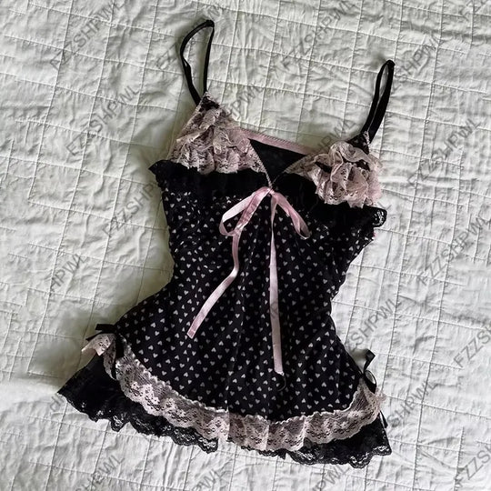 Damen verführerisches Schlafkleid mit Spitzenbesatz und Rüschendetails EB