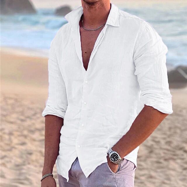 Herren lässiges Langarmhemd aus leichtem Leinenstoff EB