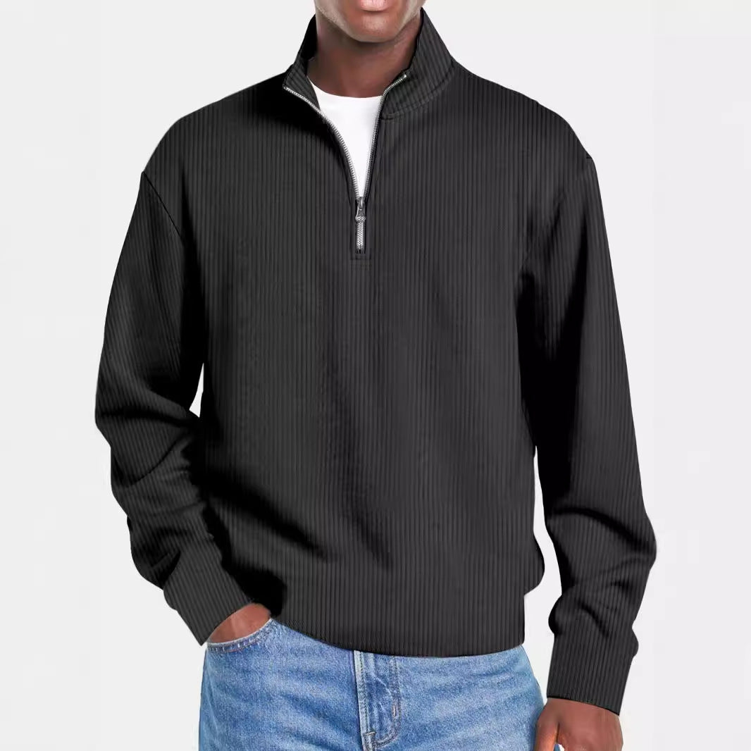 Herren nan gerippter Troyer-Pullover mit Halbzip und Stehkragen EB