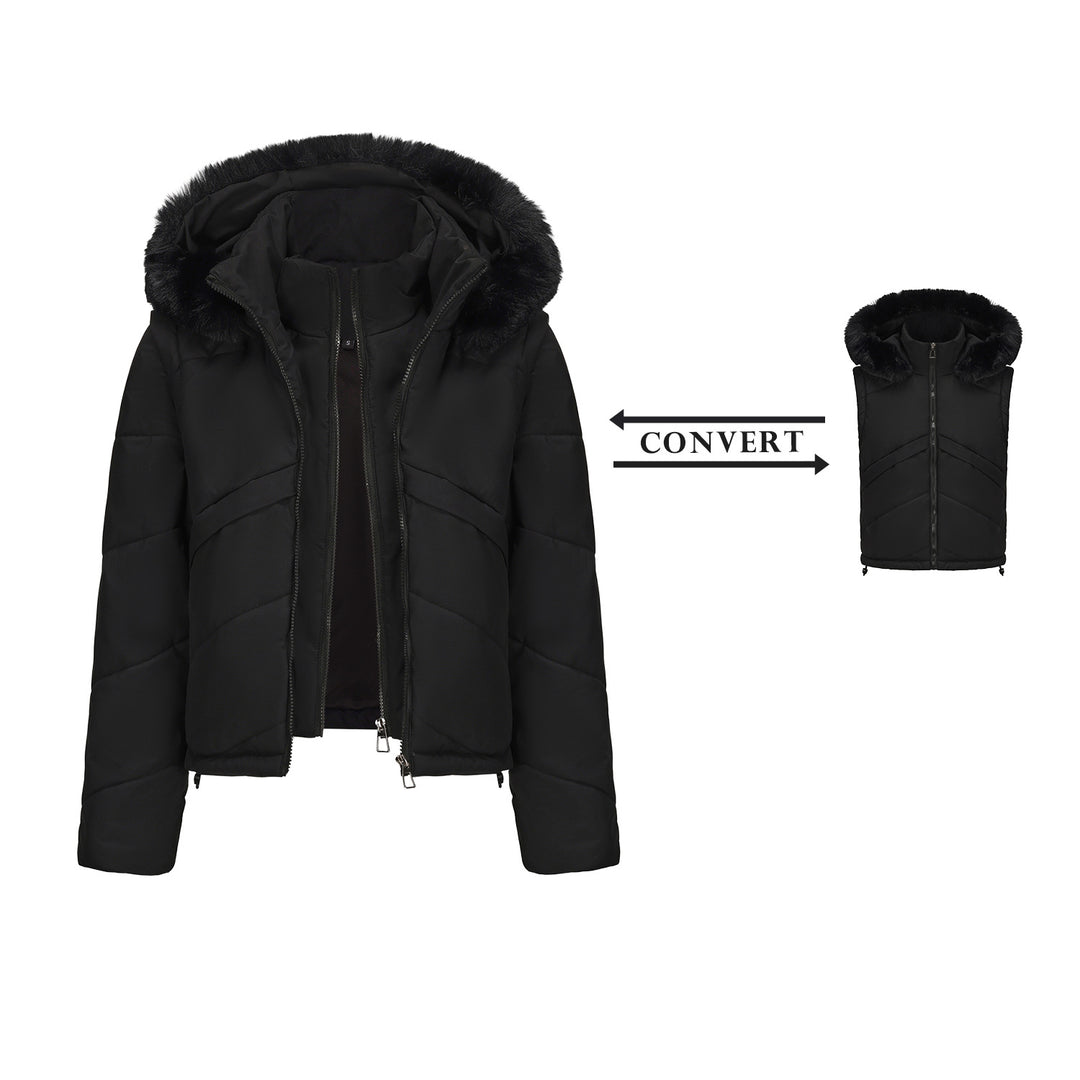 Damen Wendejacke mit abnehmbarer Kapuze und Kunstfell von EB