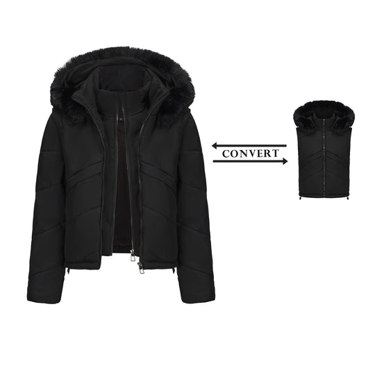 Damen Wendejacke mit abnehmbarer Kapuze und Kunstfell von EB