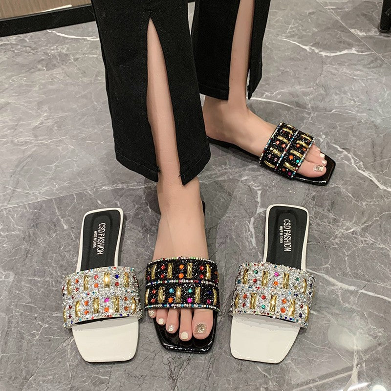 Damen Glamouröse Slipper mit funkelndem Strass EB