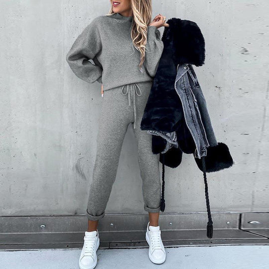 Damen Lässiges und elegantes Sweater-Set mit hohem Kragen EB