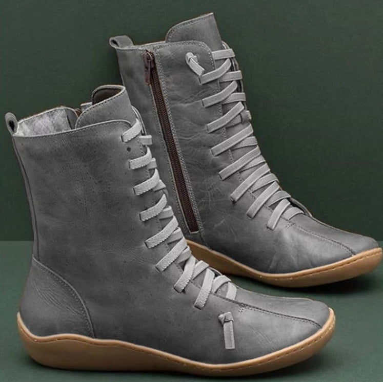 Damen knöchelhohe Schnür-Boots mit seitlichem Reißverschluss und stoßdämpfender Gummisohle EB