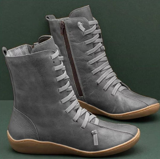 Damen knöchelhohe Schnür-Boots mit seitlichem Reißverschluss und stoßdämpfender Gummisohle EB