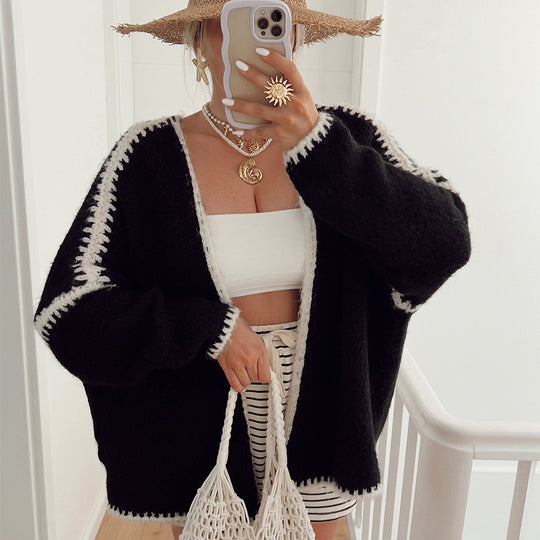 Damen gemütliche Strickjacke mit weichem Garn und offener Schnittführung EB