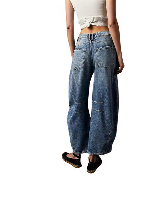 Damen Lässige Weite Denim-Hose mit Tunnelzug EB