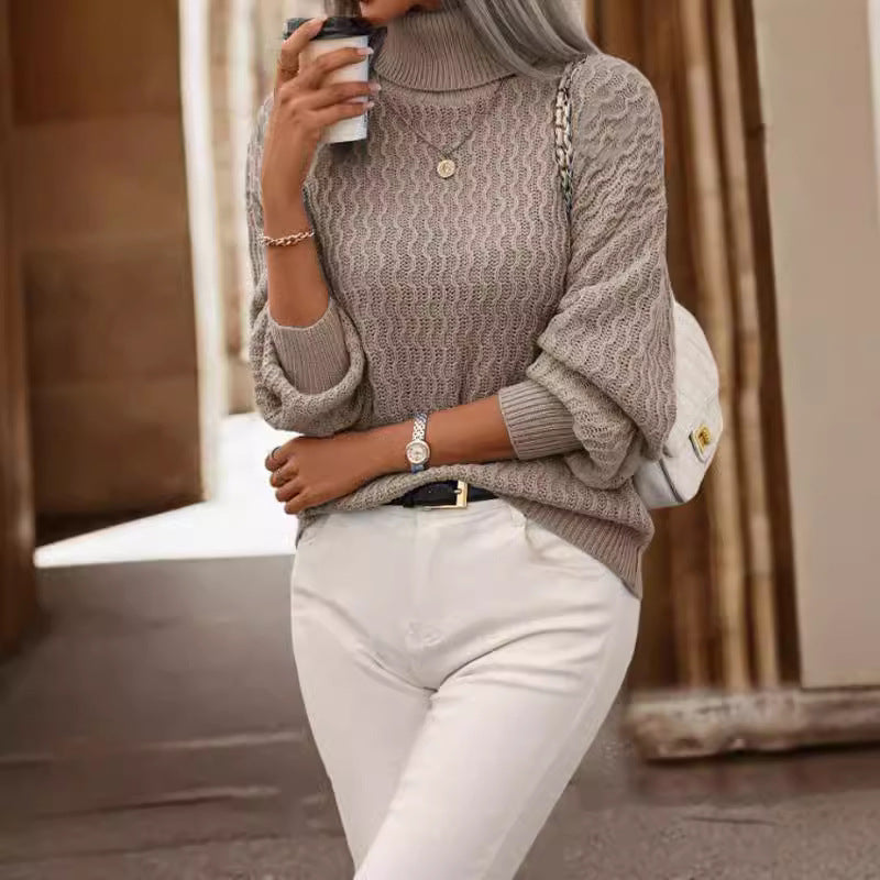 Damen Rollkragenpullover mit strukturiertem Muster und lässiger Passform EB