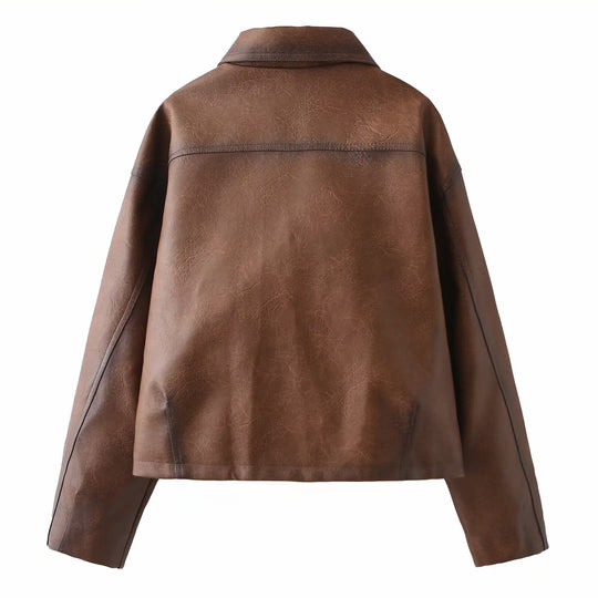Damen Kunstlederjacke im modernen Cropped-Design mit praktischen Taschen EB