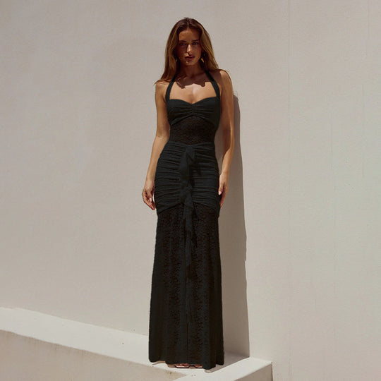 Damen Elegantes und figurbetontes Spitzenkleid mit schicker Raffung und feinen Trägern EB