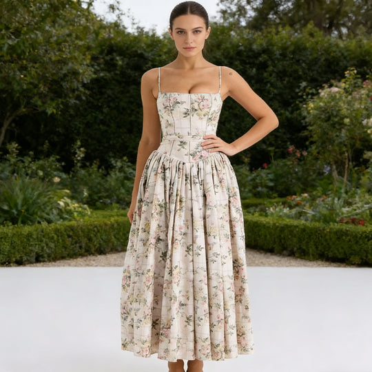 Damen Elegantes Maxikleid mit floralem Muster und schulterfreiem Design EB