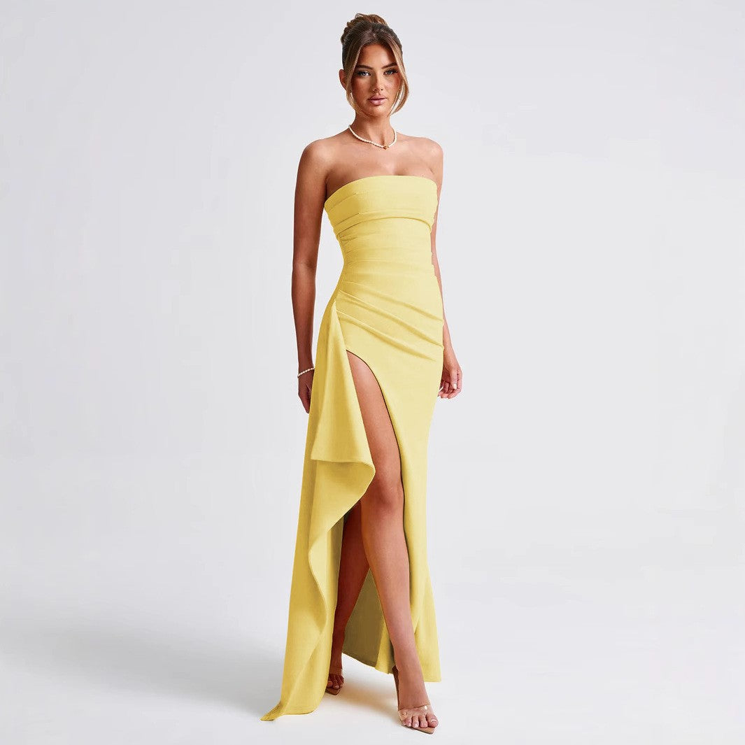 Damen Elegantes trägerloses Abendkleid mit asymmetrischem Schlitz EB