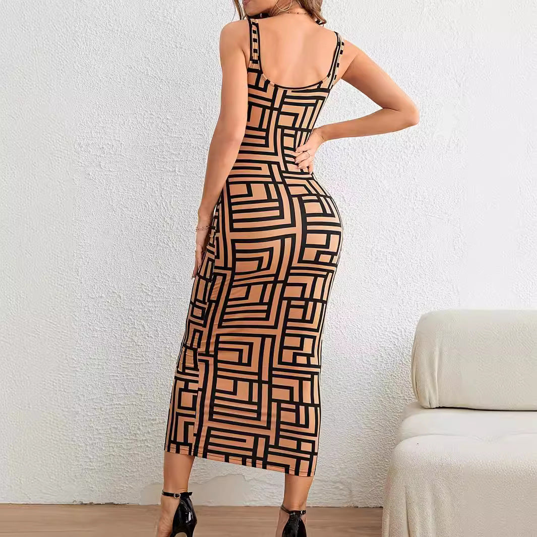 Damen Maxikleid mit modernem geometrischem Muster EB