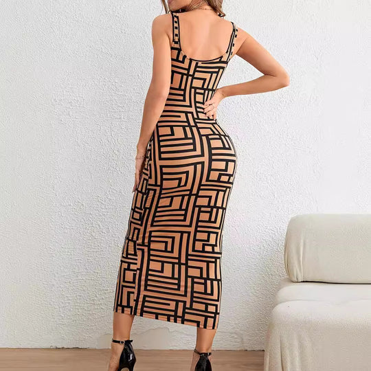 Damen Maxikleid mit modernem geometrischem Muster EB
