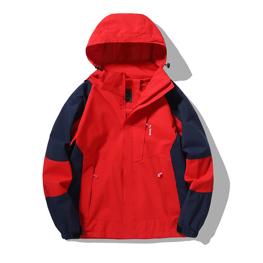 Herren wind- und wasserabweisende Outdoor-Hoodiejacke mit Belüftungsnetz, verstellbarer Kapuze und verdeckter Frontblende EB
