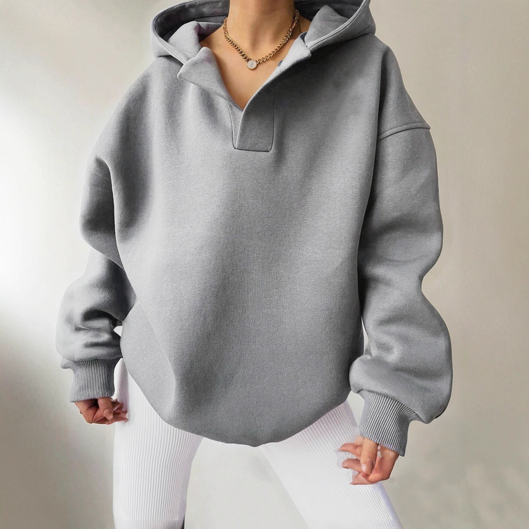 Damen Kapuzensweater mit übergroßem Schnitt und V-Ausschnitt EB