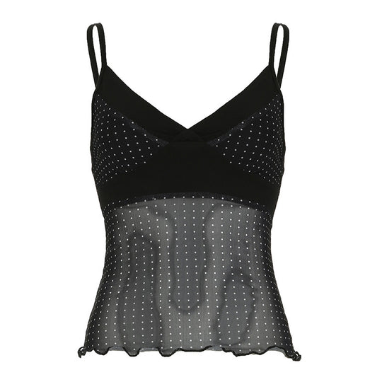 Damen Verspieltes Spaghetti-Trägertop mit transparenten Akzenten und Punkten EB