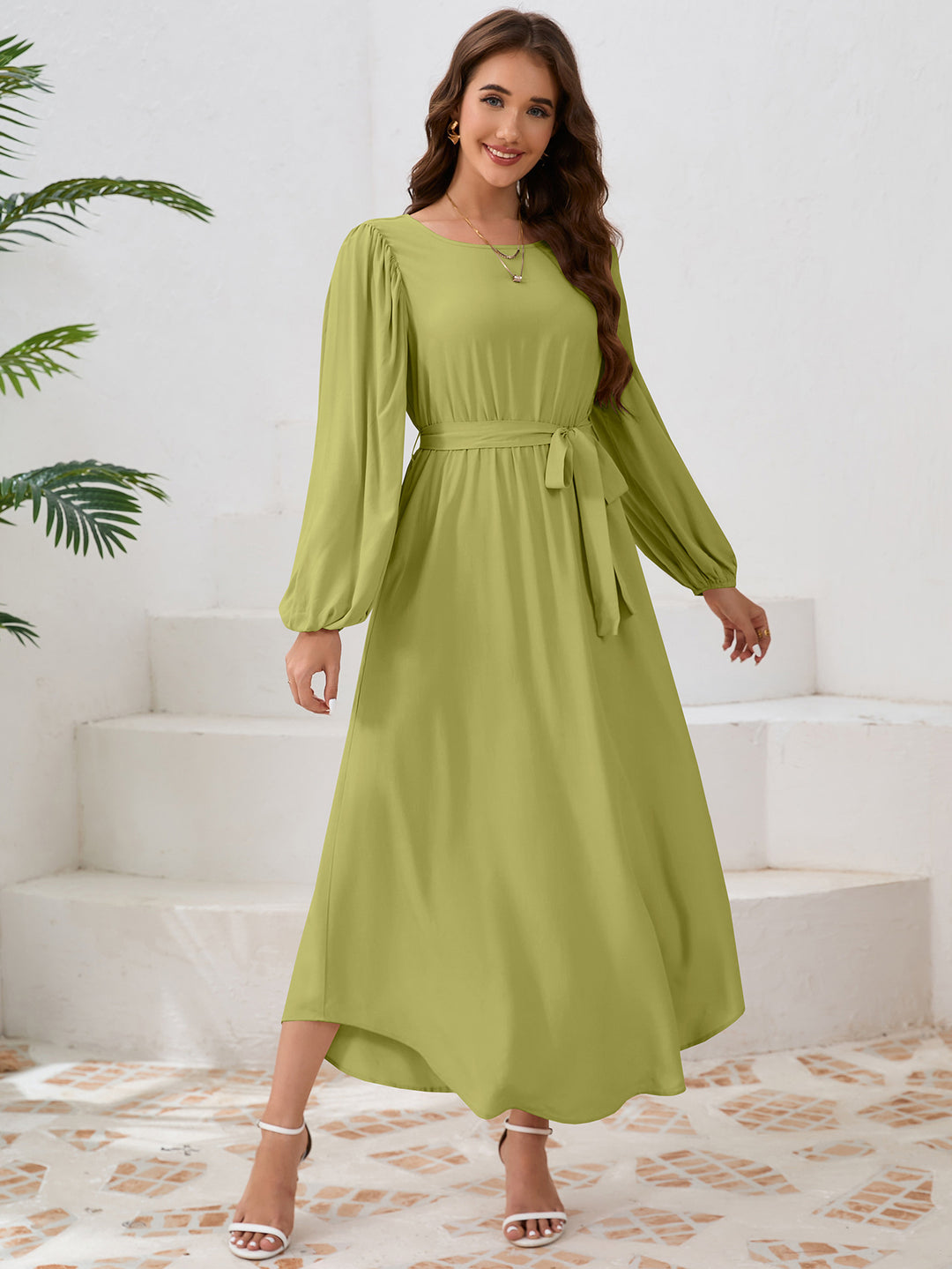 Damen Elegantes Maxikleid mit weitem Schnitt und Ballonärmeln EB