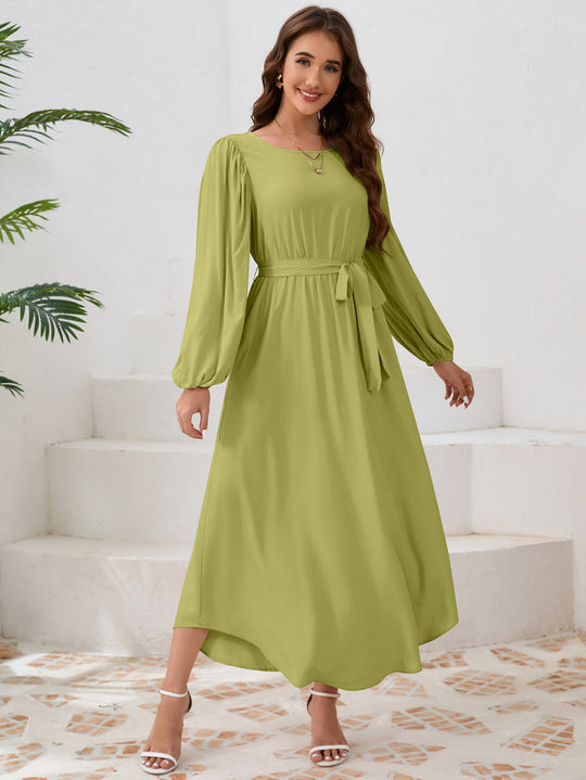 Damen Elegantes Maxikleid mit weitem Schnitt und Ballonärmeln EB