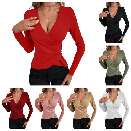 Damen Elegantes Wickeloberteil mit Knopfdetail EB