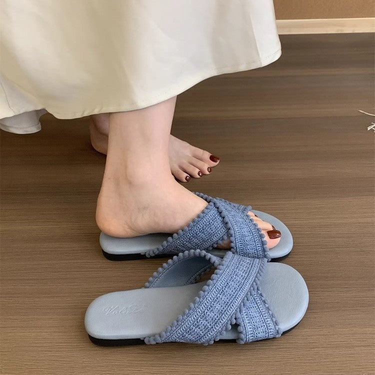 Damen elegante Hausschläppchen mit dekorativen Riemen und komfortablem Fußbett EB