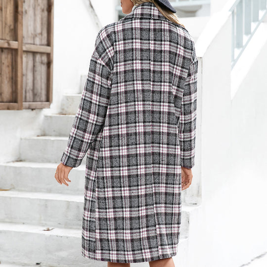 Damen Oversized Karo-Mantel im eleganten Double-Breasted Design EB