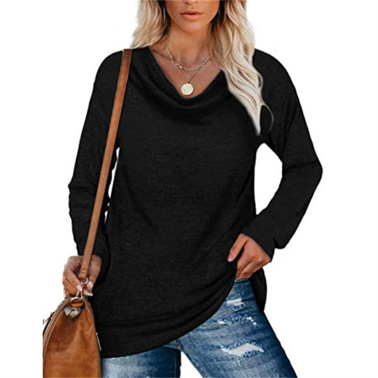 Damen lässiges Langarmshirt mit klassischem Wasserfall-Ausschnitt EB