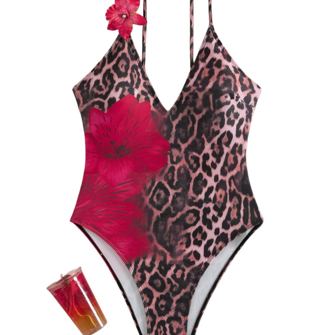 Damen Einteiliger Badeanzug mit animalischem Design und floralen Akzenten EB