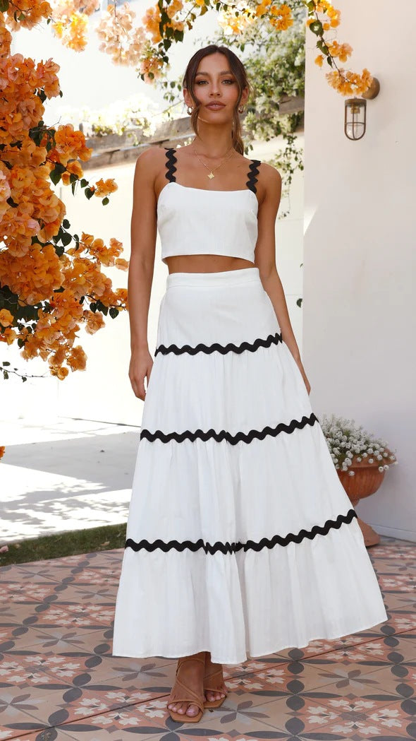 Damen Zwei-Teiliges Set aus gerafftem Crop-Top und voluminösem Maxirock EB