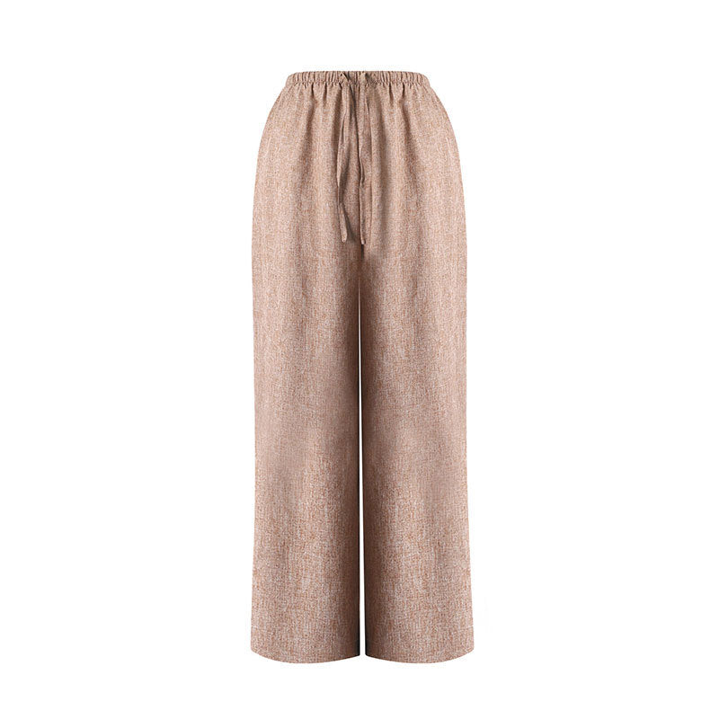 Damen Weite Leinenhose mit elastischem Bund und dekorativen Kordeldetails EB
