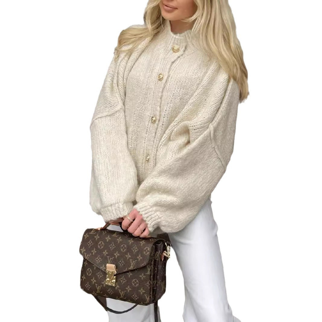 Damen Grobstrickpullover mit voluminösen Ärmeln und komfortablem Schnitt EB