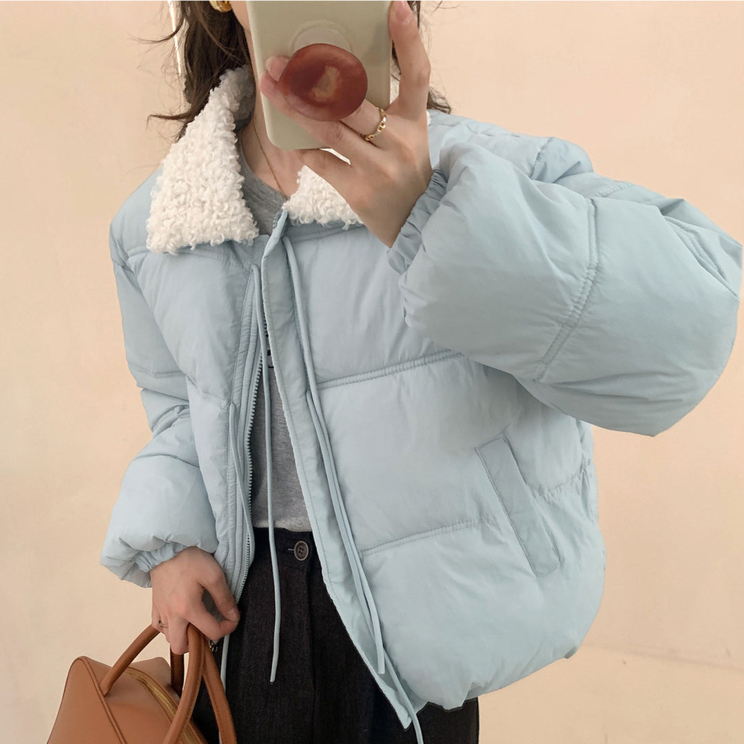 Damen Trendige Steppjacke mit Teddykragen und praktischen Taschen EB