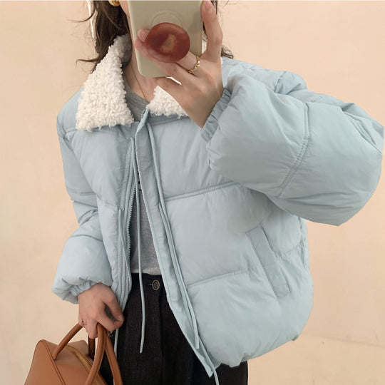 Damen Trendige Steppjacke mit Teddykragen und praktischen Taschen EB