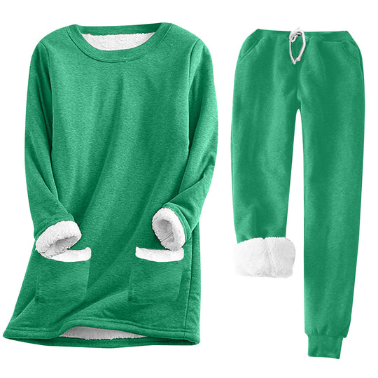 Damen Kuschelige Loungeanzug mit Fleece-Innenfutter und praktischen Taschen EB