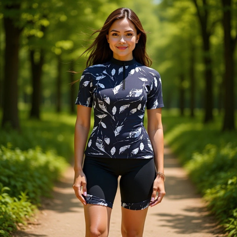 Damen Sportlicher Kurzarm Schwimmanzug mit floralem Muster EB