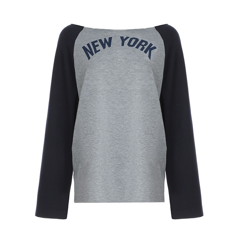 Damen Lässiges Sweatshirt mit modischem Schriftzug und kontrastierenden Ärmeln EB