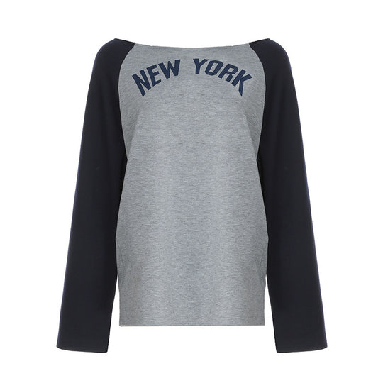 Damen Lässiges Sweatshirt mit modischem Schriftzug und kontrastierenden Ärmeln EB