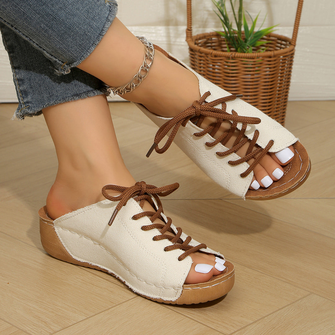 Damen bequeme Freizeit-Sandalen mit Schnürung und atmungsaktiver Textiloberfläche EB