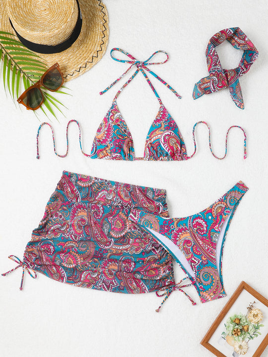 Damen Bikini-Set mit verstellbaren Trägern und modischer Wickelrock EB