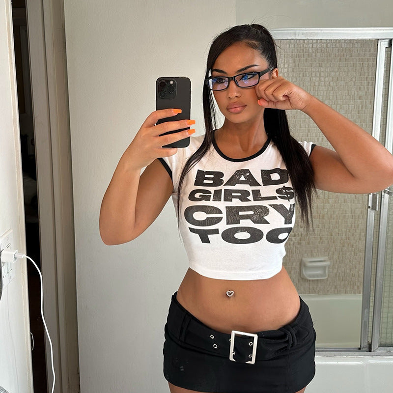 Damen-Crop-Top mit auffälligem Grafikdruck EB