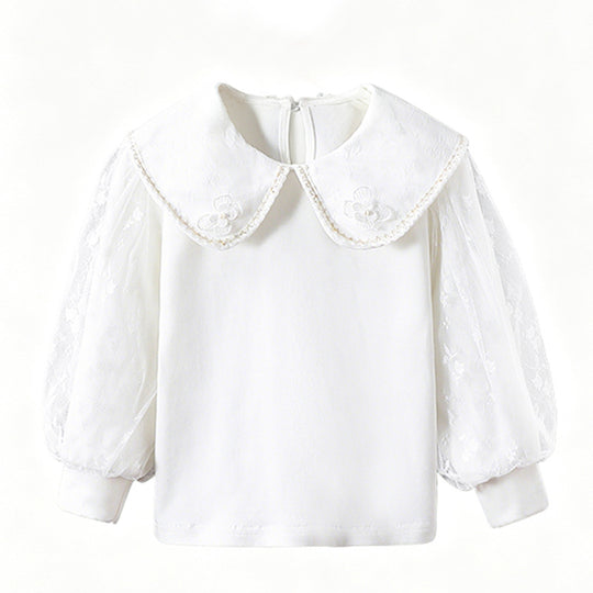 Mädchen Bluse mit elegantem Tüllkragen und floralen Applikationen EB