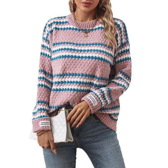 Damen Strickpullover mit strukturiertem Mustermix und bequemem Rundhalsausschnitt EB