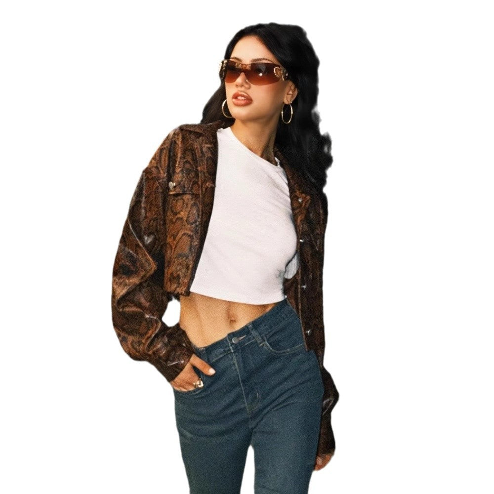 Damen modische kurze Snake-Print Jacke EB
