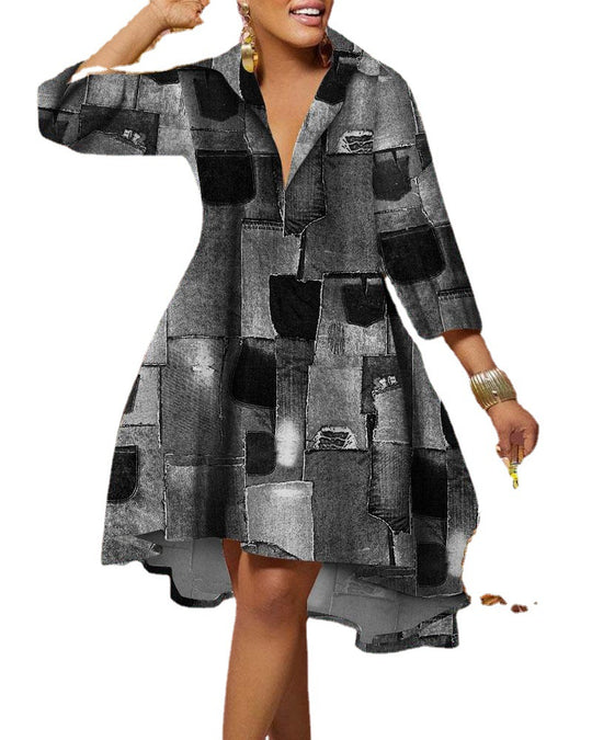 Damen Denim-Hemdkleid mit asymmetrischem Saum und stylischen Details EB