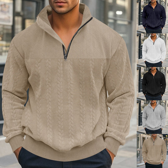 Herren nan strukturierter Halbzip-Strickpullover mit Stehkragen und Zopfmuster EB