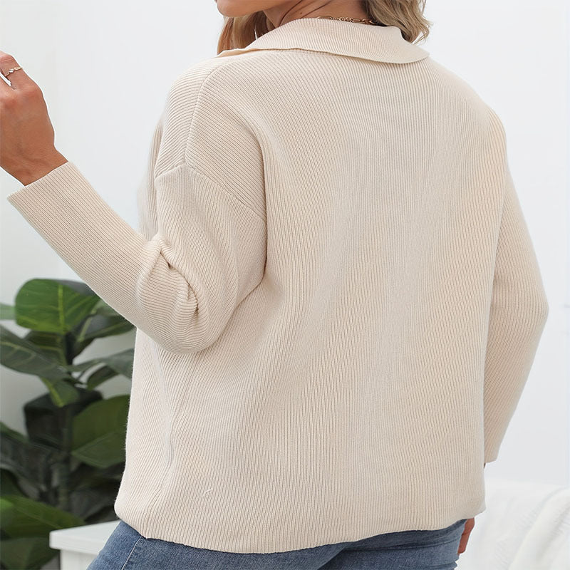 Damen Pullover mit Knopfleiste und lässigem Kragen EB