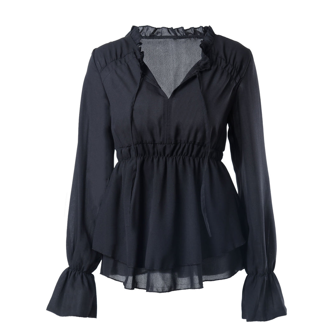 Damen Rüschenbluse mit elastischer Taillierung und langen Ärmeln EB